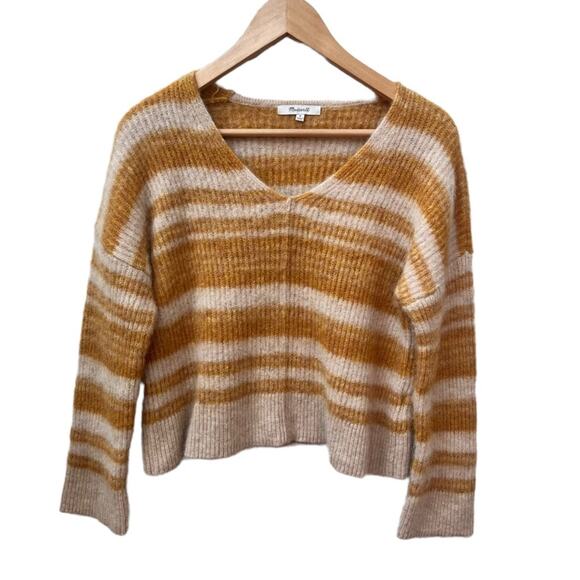 Madewell Juniper Space Dye Sweater Women M Mustard Cream Alpaca Wool Cropped - Picture 4 of 8